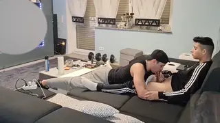 Latino Boyfriend Drains His Gamer Lover With a Sloppy Blowjob