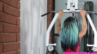 Ebony Trans Babe Strokes Her Cock After a Gym Session