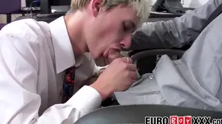Blonde European Twink Earns a Messy Finish at His Desk