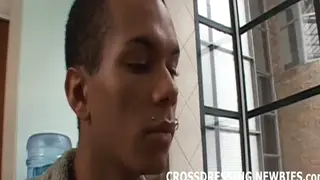 Latino Crossdresser in Lingerie Gives a Slow Blowjob