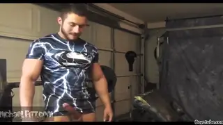 Muscle God Flexes and Jerks Until He Covers Himself in Cum