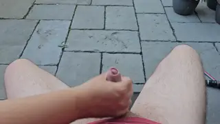 European Wife Strokes Neighbour to Climax in Garden