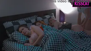 Tattooed Stepmom and Redhead Stepdaughter Share Stepson in Bedroom Orgy