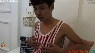 Asian Twink Strokes and Pisses in Outdoor Shower