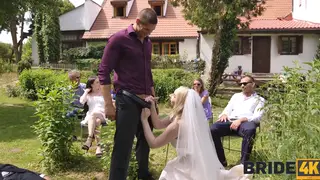 Blonde Bride Cheats in Stockings During Wedding Festivities