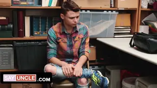 Mall Guard Forces Twink to Deepthroat at Desk