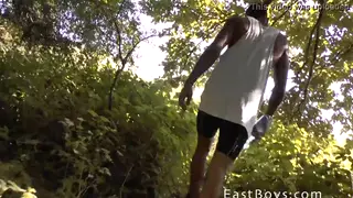 Ebony Muscle Stud Worshipped Outdoors Before Hard Fuck