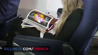 Blonde Flight Attendant in Stockings Takes Anal Doggystyle