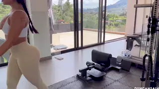 Busty Latina Works Out in Lingerie Before Her Coach Takes Charge