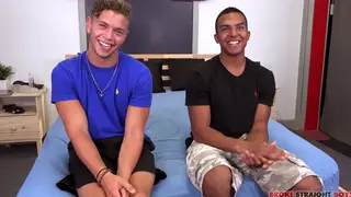 Two Guys Share Deep Blowjob and Throat Action