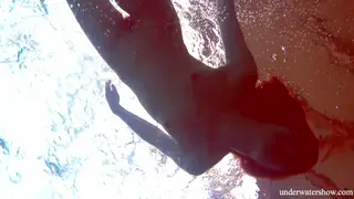 Redhead Teen Shows Off Hairy Bush Underwater