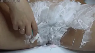Petite Partner Shaves Hairy Bush in Bathroom