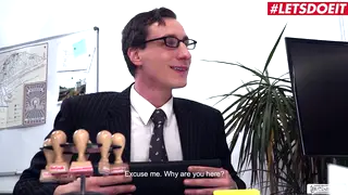 Blonde Secretary Seduces Boss Over Office Desk
