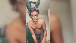 Ebony Performer Flaunts Lingerie Bunny Cosplay for Halloween