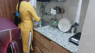 Curvy Indian Stepmom Bent Over Kitchen Counter
