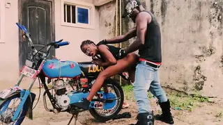 Petite Ebony Biker Takes BBC Outdoors