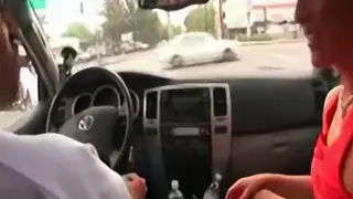 Petite Blonde Enjoys Interracial Oral in a Car
