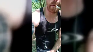 Tattooed European Hunk Strokes His Hairy Cock Outdoors