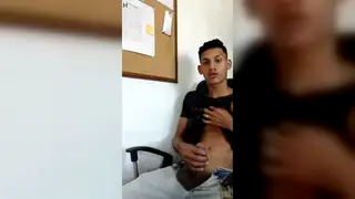 Latino Guy Strokes His Big Cock at Work