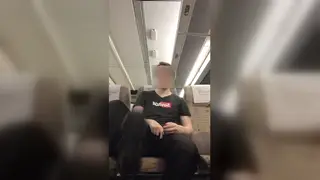 Slim European Twink Strokes to Climax on Moving Train