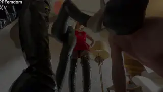 Stiletto Dommes Trample a Helpless Submissive