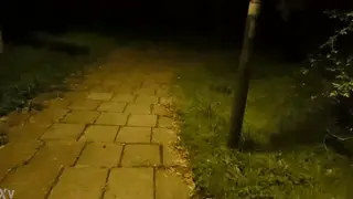 European Man Strokes to Cumshot in Public Park at Night