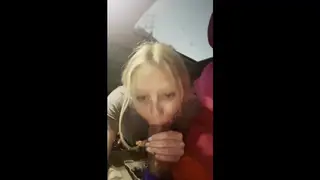 Stocking-Clad Babe Drains Two Cocks in a Moving Car