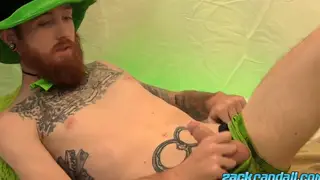 Redhead Bear Works His Long Cock With a Cock Ring