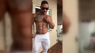Muscular Black Hunk Flexes His BBC Outdoors