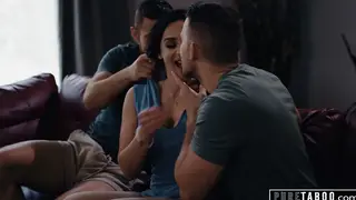 Busty Stepmom Takes Two Cocks in a Double Penetration