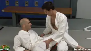 Muscular Jocks Swap Blowjobs in a Hotel Gym
