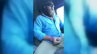 Hairy Bear Jerks Off in His Truck and Shoots a Load
