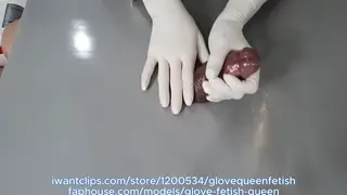 Asian Femdom Controls Orgasm with Latex Glove Handjob
