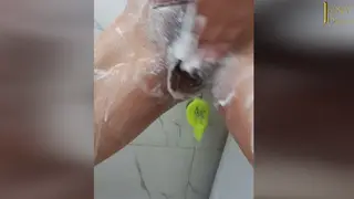 Busty Indian MILF Cleans Hairy Pussy Before Anal in Bathroom