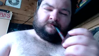 Hairy BBW Strokes Uncut Cock to Cumshot