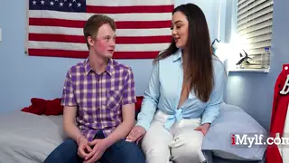 Busty MILF Pisses Then Takes Stepson Virginity