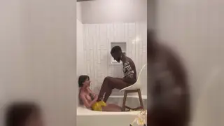 Petite Brunette Worships BBC Feet in Shower