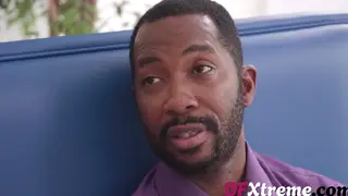 Petite Blonde Waitress Serves Interracial Deepthroat