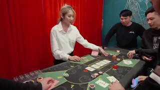 Petite Asian Blonde Services Client at Office Desk