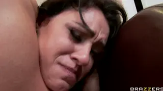 Busty Brunette MILF Takes Two Cocks in Double Penetration