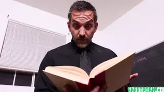 Blonde Student Gives Deep Blowjob on Teacher's Desk