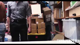 Ebony Twink Takes Bareback Office Pounding from Security Guard