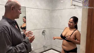 Dominant Mistress Commands Her Servant in a Steamy Hotel Bathroom
