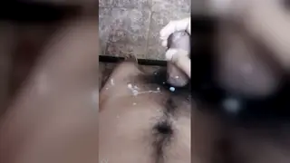 Slim Amateur Works His Big Cock in the Bathroom