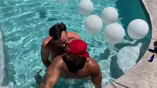 Muscle Studs Bareback by the Pool in Interracial Creampie Scene