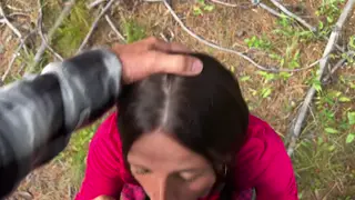 Busty Brunette Takes a Stranger Deep in the Woods