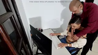 Latina MILF Caught Masturbating at Desk by Boss on First Day