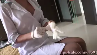 Busty Nurse in Stockings Gives POV Blowjob at Desk