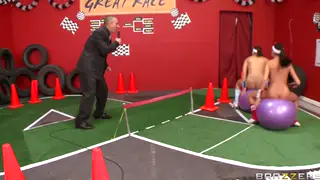 Two Brunettes Share Their Coach in Wild Threesome