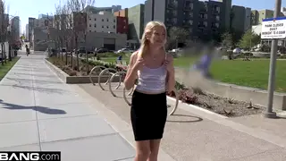 Blonde MILF Flashes Tits and Sucks Cock Outdoors POV